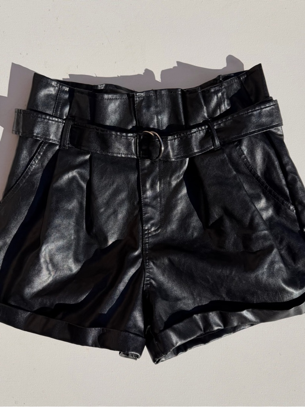 Madden NYC faux leather belted shorts